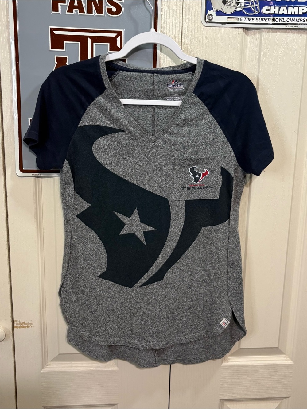 Majestic Houston Texans Gray & Navy V-Neck Tee
